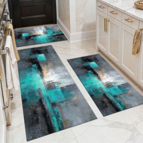 Three-piece kitchen rug set, non-slip and washable, abstract pattern kitchen hallway rug, soft and comfortable, suitable for sinks, floors, entra (Main Color: White, Main Material: Polyester)